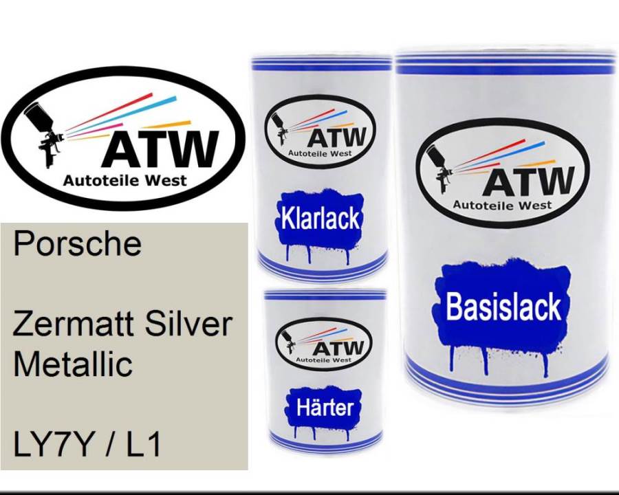 Porsche, Zermatt Silver Metallic, LY7Y / L1: 500ml Lackdose + 500ml Klarlack + 250ml Härter - Set, von ATW Autoteile West.